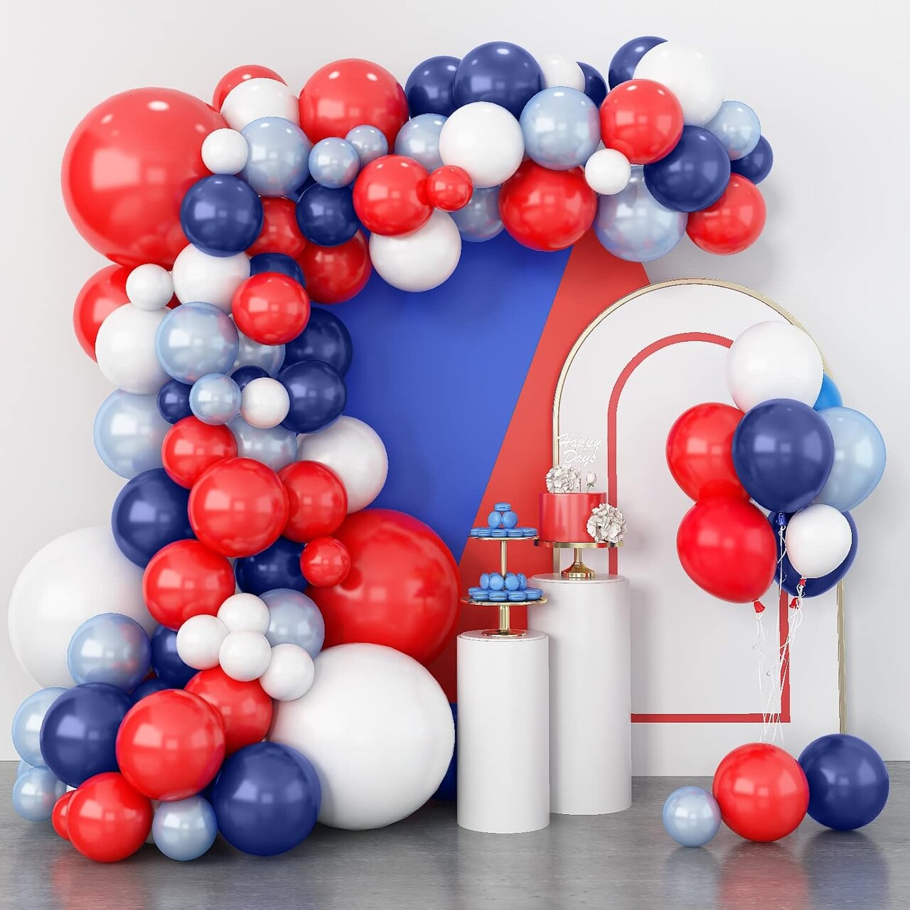 Red Blue White Balloons Arch Garland for Baseball Party Decorations Labor Nautical Balloons Navy Pearl Light Blue Latex Balloon